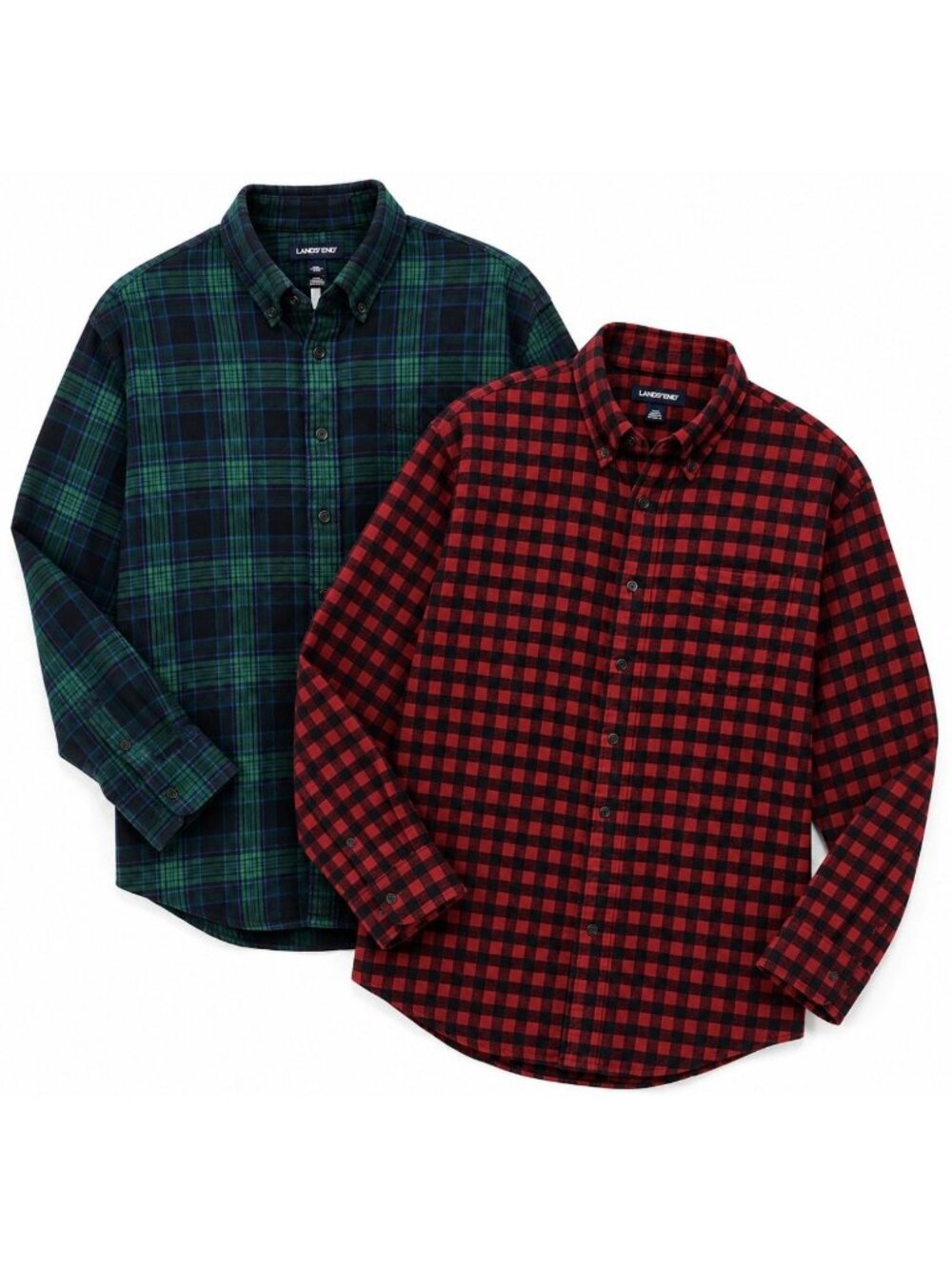 Lands' End Flannel Plaid Mens Button Down Shirts 2XLT / XXL Tall Traditional Fit